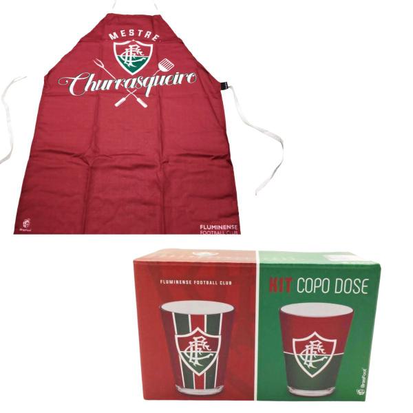 Imagem de Kit Churrasco Avental Fluminense Mestre Churrasqueiro + Copo Dose Pinga Cachaça Oficial