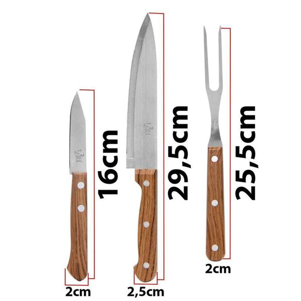 Imagem de Kit Churrasco Conj Com 3 Peças Faca 3"/8" e Garfo 5" - 123 UTIL