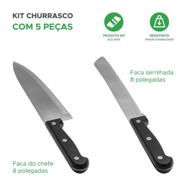 Imagem de Kit Churrasco Cozinha Facas Chaira Tesoura Completo Presente