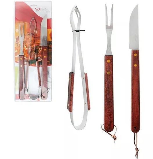 Imagem de Kit Churrasco De Inox Com Faca 5,5'' Garfo e Pegador