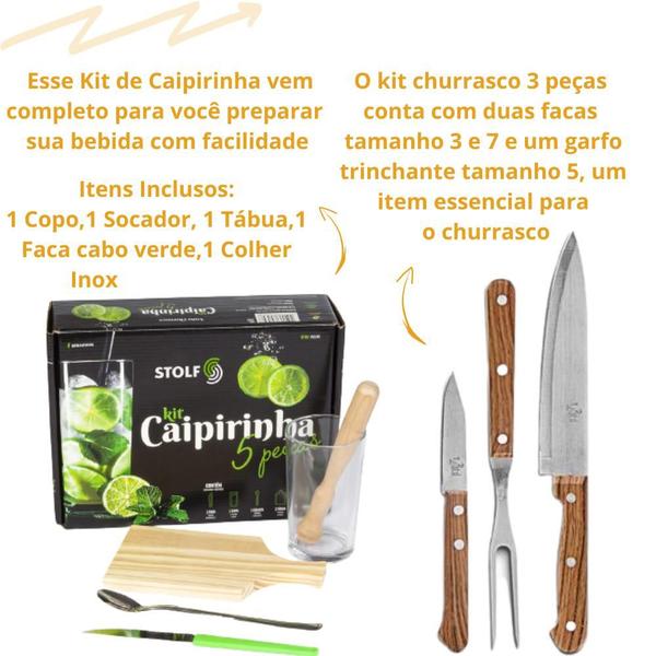 Imagem de Kit Churrasco Facas e Garfo e Kit Caipirinha 5 Peças