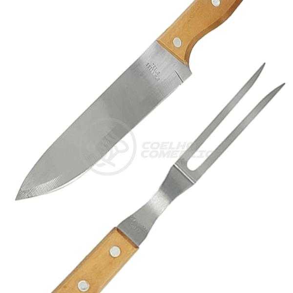 Imagem de Kit Churrasco Gourmet Profissional 2 Peças Aço Inox Faca e Garfo 13" Polegadas + Capa de Proteção