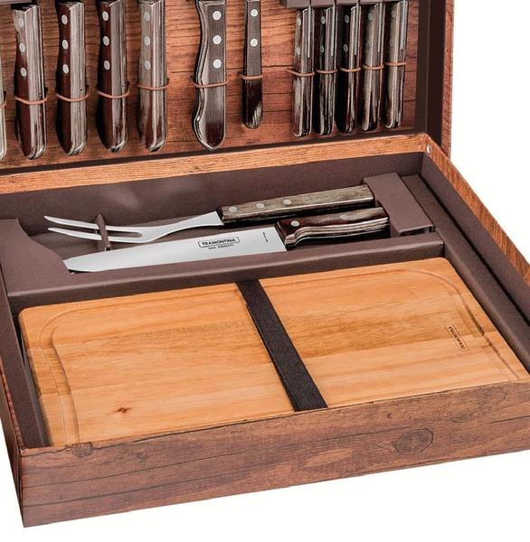 Imagem de Kit Churrasco Inox 15 Peças Polywood Castanho Facas e Garfos Jumbo Tramontina