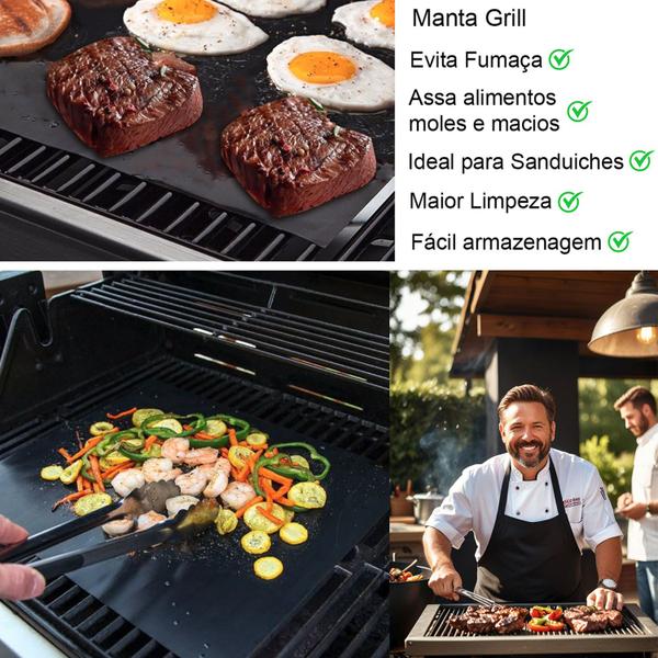 Imagem de Kit Churrasco Inox: Maleta + Faca + Pegador + Garfo + Manta Grill Churrasqueira - Presente Natal Dia dos Pais