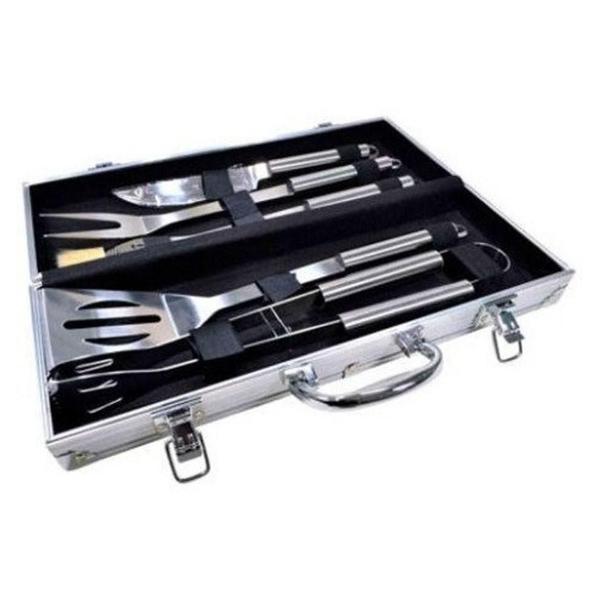 Imagem de Kit Churrasco Jogo Com 5 Peças Inox Maleta Em Aluminio