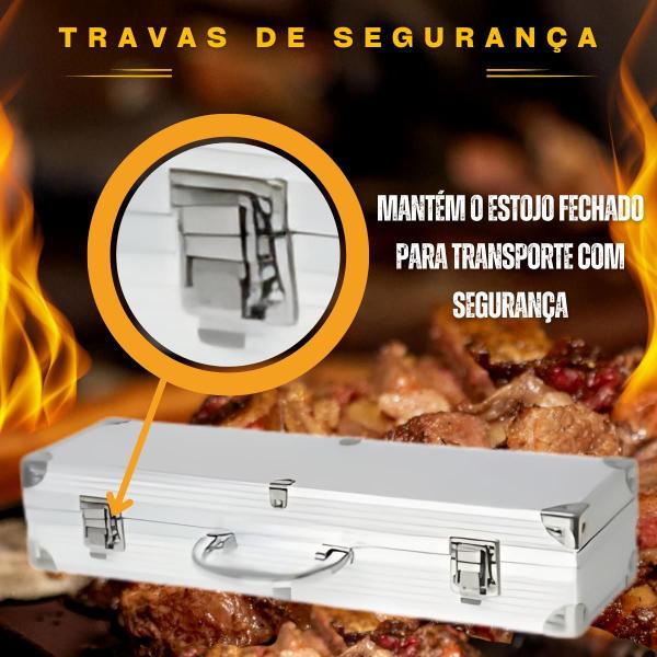 Imagem de Kit Churrasco Profissional 4 Peças de Aço Inox Com Maleta