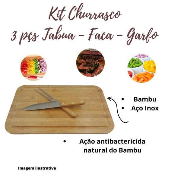 Imagem de Kit Churrasco Tabua Bambu Garfo E Faca