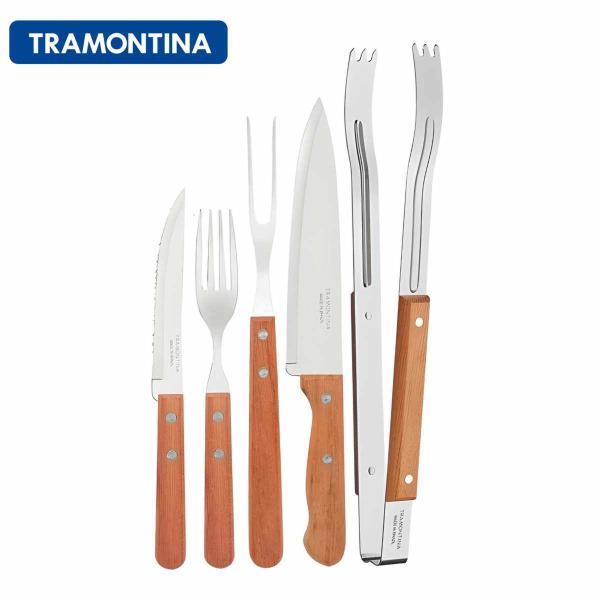 Imagem de Kit Churrasco Tramontina Aço Inox Dynamic Madeira 15 Pçs