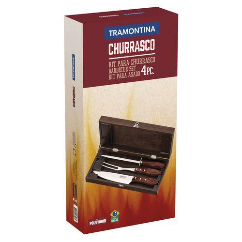 Imagem de Kit Churrasco Tramontina Inox Castanho Polywood Estojo 4 Pcs