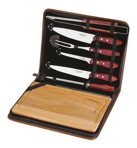 Imagem de Kit Churrasco Tramontina Polywood 8 Pcs Inox Tabua E Estojo