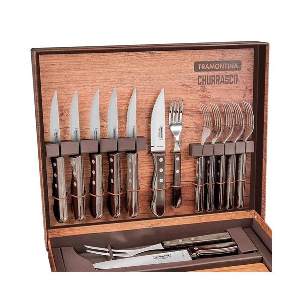 Imagem de Kit Churrasco Tramontina Polywood Castanho 15pçs