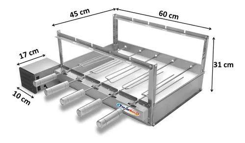 Imagem de kit Churrasqueira Elétrica Giratória 5 Espetos Rotativa Inox 430 Bivolt Motor WEG + 3 Grelhas Auxiliares + Espeto Grelha