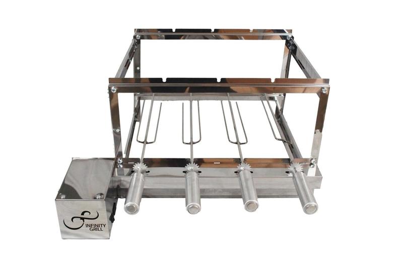 kit Churrasqueira Gira Grill Giratória Inox, Com 4 Espetos Que Gira BIVOLT - INFINITY-GRILL Imagem de kit Churrasqueira Gira Grill Giratória Inox, Com 4 Espetos Que Gira BIVOLT