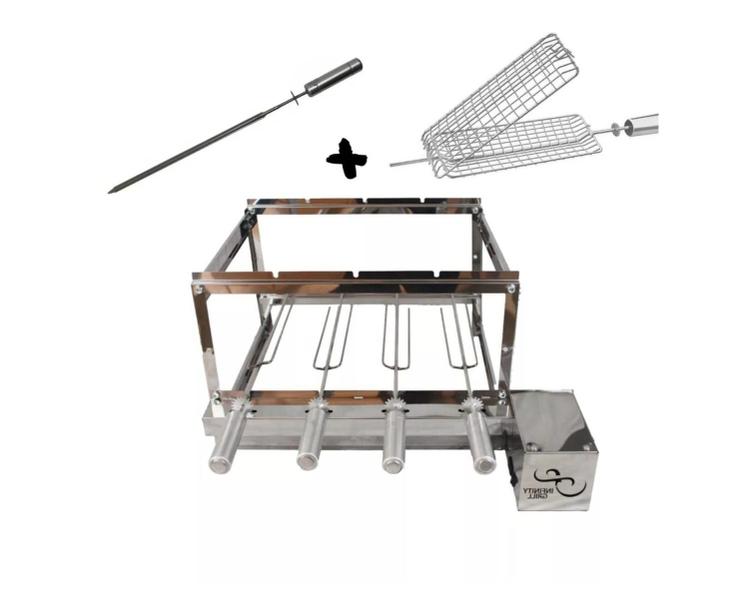 kit Churrasqueira Gira Grill Giratória Inox, Com 4 Espetos Que Gira BIVOLT - INFINITY-GRILL Imagem de kit Churrasqueira Gira Grill Giratória Inox, Com 4 Espetos Que Gira BIVOLT