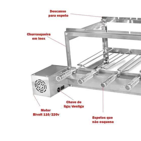 kit Churrasqueira Gira Grill Giratória Inox, Com 4 Espetos Que Gira BIVOLT - INFINITY-GRILL Imagem de kit Churrasqueira Gira Grill Giratória Inox, Com 4 Espetos Que Gira BIVOLT
