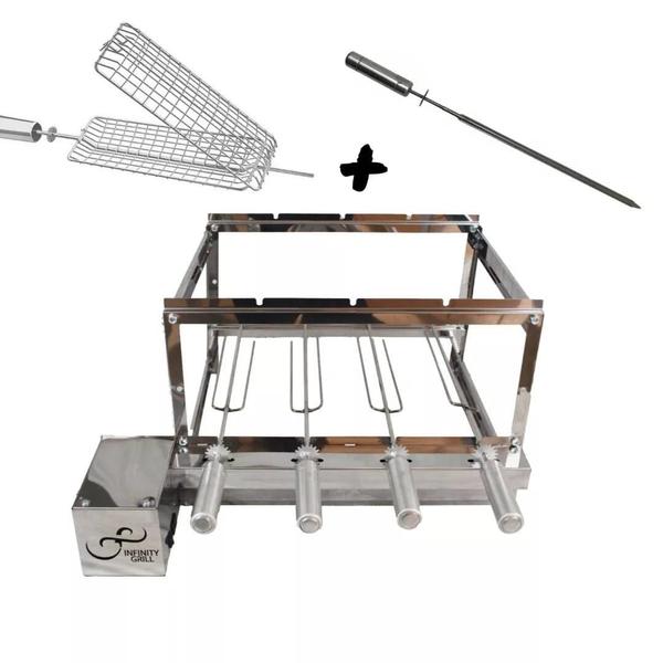 kit Churrasqueira Gira Grill Giratória Inox, Com 4 Espetos Que Gira BIVOLT - INFINITY-GRILL Imagem de kit Churrasqueira Gira Grill Giratória Inox, Com 4 Espetos Que Gira BIVOLT