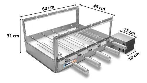 Imagem de Kit Churrasqueira Giratória 5 Espetos Elétrica Rotativa Inox 430 Bivolt Motor WEG + Espeto Grelha + 3 Grelhas Auxiliares