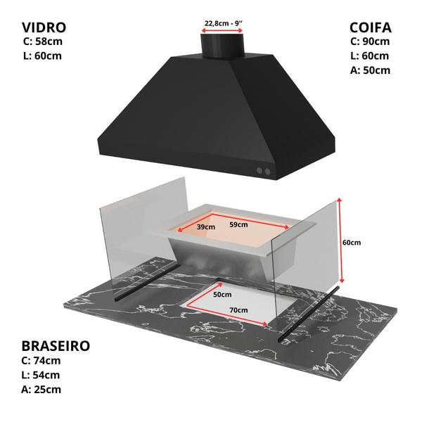 Imagem de Kit Churrasqueira Gourmet M - Aço Galvanizado Preto