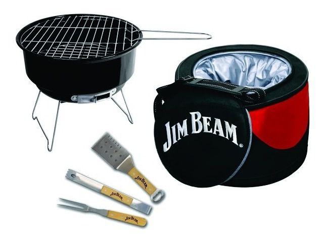 Imagem de Kit Churrasqueira Portátil A Carvão Jim Beam + Cooler + Talheres Churrasco