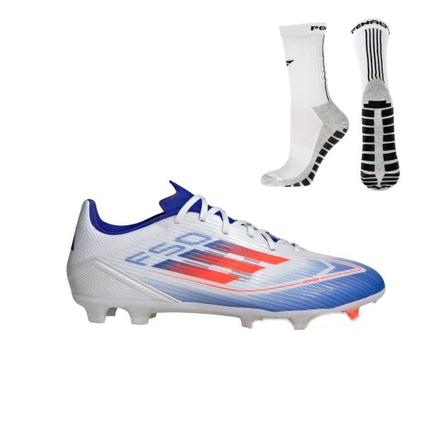 Imagem de Kit Chuteira Campo Adidas F50 League + Meia Antiderrapante Branca