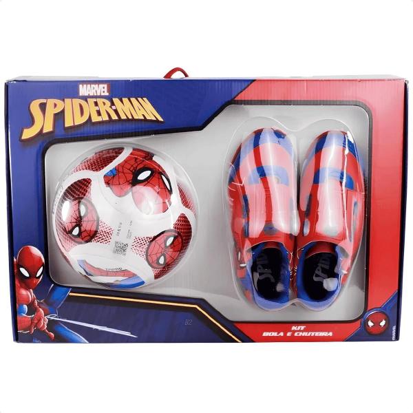 Imagem de Kit Chuteira Infantil Dray Marvel Indoor Futsal Quadra Sem Trava Homem Aranha Spider Man