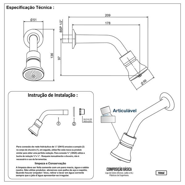 Imagem de Kit Chuveiro Articulado Cobre + 4 Acabamentos Padrão Deca