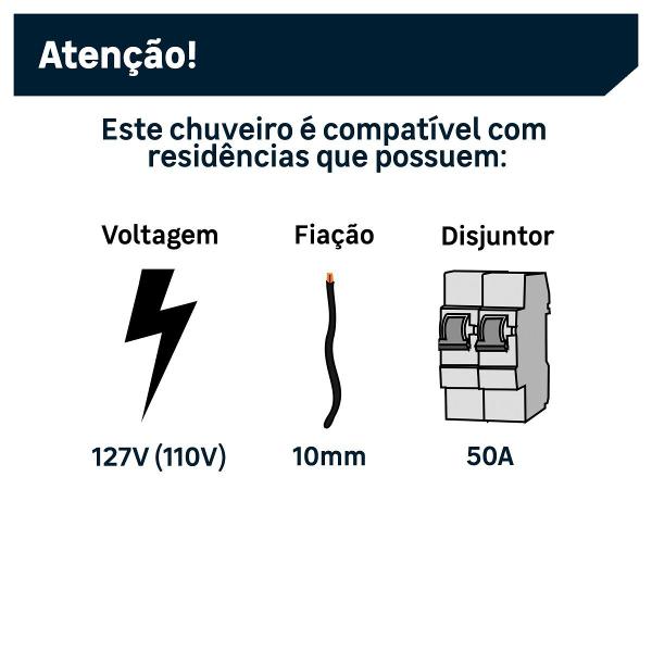 Imagem de Kit Chuveiro Elétrico Multitemperatura 127v (110) 5500W Com Cano Braço Para Chuveiro Cromado Lorenzetti