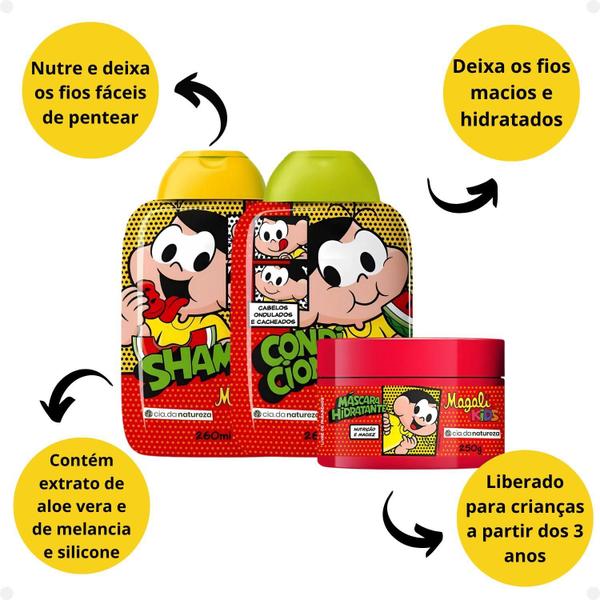 Imagem de Kit Cia da Natureza Magali Kids Cabelos Ondulados e Cacheados: Shampoo, Condicionador e Máscara