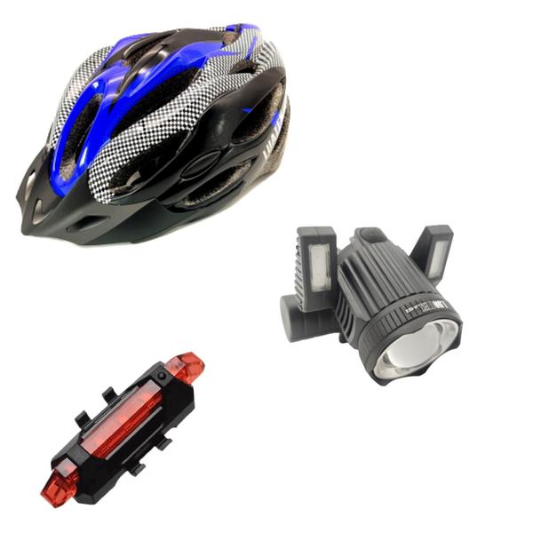 Imagem de *Kit Ciclismo Bike Segurança Capacete e Lanterna Frontal 2 em 1 + Farol Traseiro Luatek