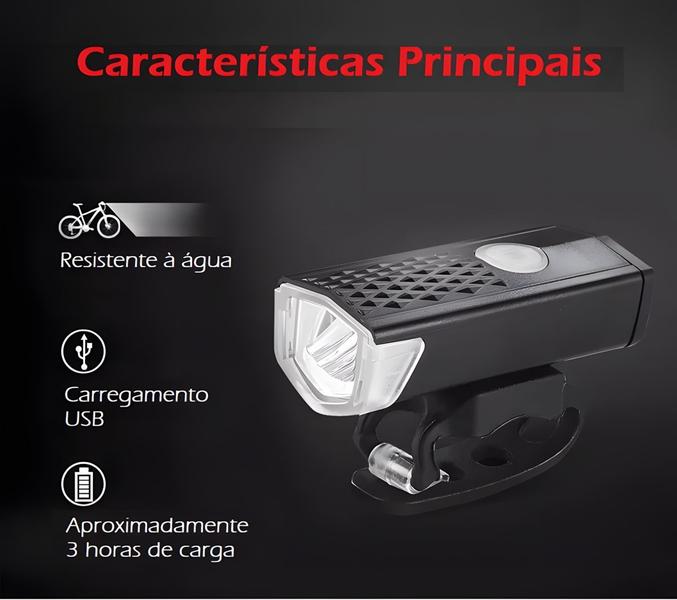 Imagem de Kit Ciclismo Esportivo Bike Farol Laterna Luz Branca E Pisca Alerta Lente Branca Sinalização