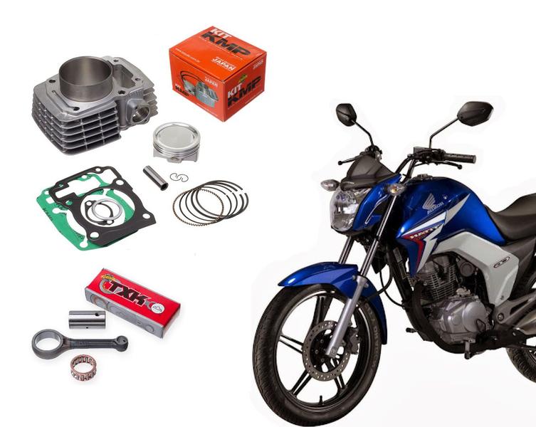 Imagem de Kit Cilindro Motor Kmp Premium + Biela Txk Cg 150 Titan Fan Start Cargo Nxr Bros Com Juntas Kit A