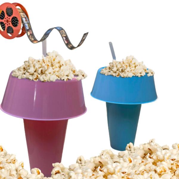 Imagem de Kit Cinema Copo Canudo Balde p/ Pipoca Petisco 1200ml Cinema