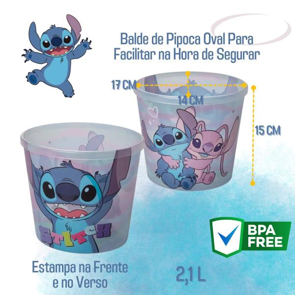 Imagem de Kit Cinema em Casa Balde de Pipoca e Copo Lilo e Stitch