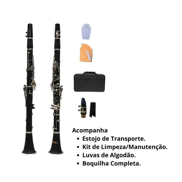 Imagem de Kit Clarinete Tivoli Si Bemol Bb 17 Chaves Estojo Case Luxo