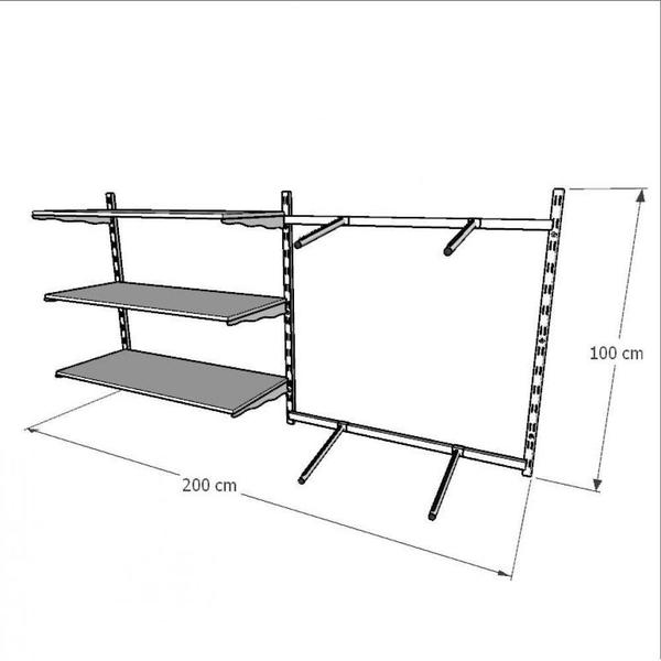 Imagem de Kit Closet Com 9 Peças Regulável 200X100 Cm Preto Clst1P182