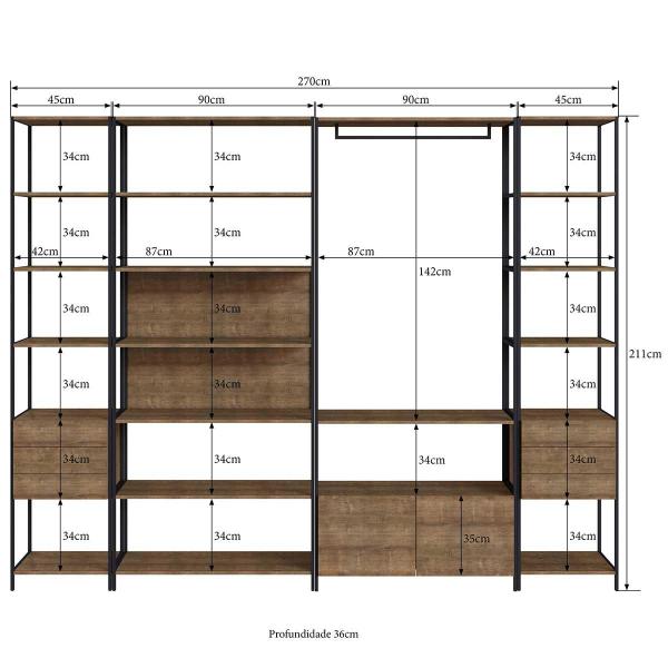 Imagem de Kit Closet Industrial em Aço com 8 Gavetas e 1 Cabideiro