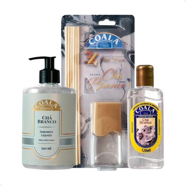 Kit Coala Chá Branco Sabonete LĂquido 500ml + Difusor de Aromas 100ml + Limpador Perfumado... Kit Coala Chá Branco Sabonete LĂquido 500ml + Difusor de Aromas 100ml + Limpador Perfumado...