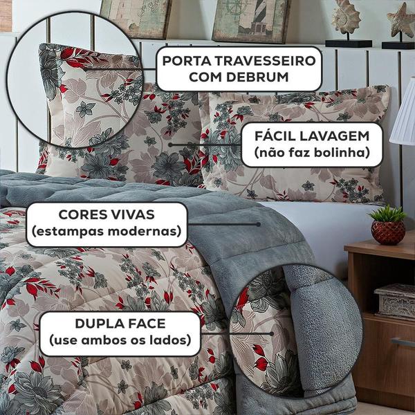 Imagem de Kit Coberdrom Casal Queen 3 Peças Dupla Face 400 Fios Estampado Patchwork Roupa de Cama Premium Cobertor Manta Soft