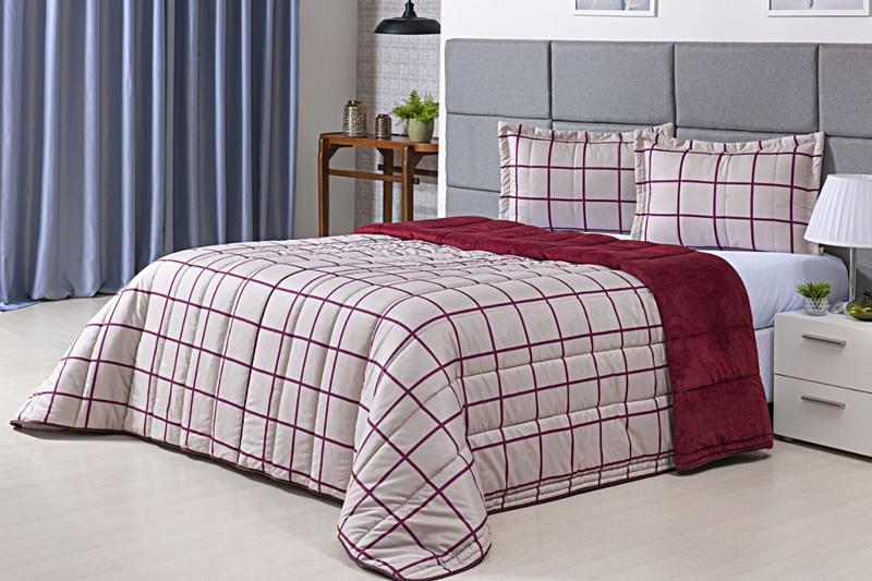 Imagem de Kit Coberdrom Casal Queen 3 Peças Dupla Face 400 Fios Estampado Patchwork Roupa de Cama Premium Cobertor Manta Soft