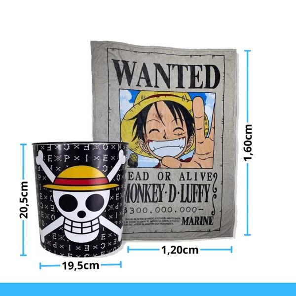 Imagem de Kit Cobertor Manta + Balde De Pipoca One Piece Luffy - Zona Criativa