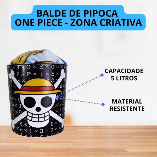 Imagem de Kit Cobertor Manta + Balde De Pipoca One Piece Luffy - Zona Criativa