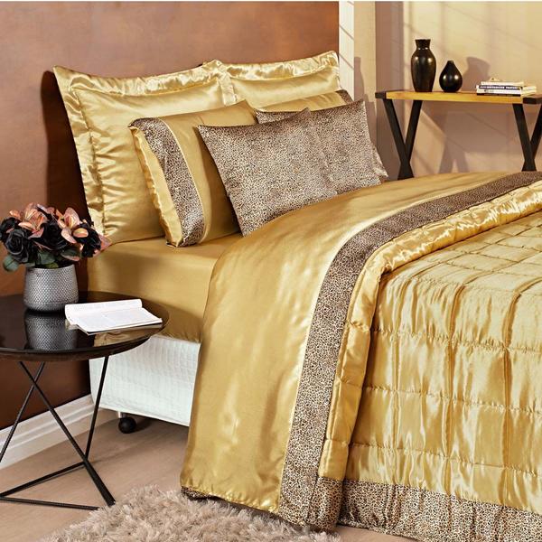 Imagem de Kit Cobre Leito África King Cetim Animal Print Charmousse 7 Peças - Dourado