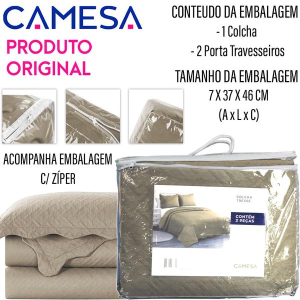 Imagem de Kit Cobre Leito Colcha Cama King Size Cobreleito Dupla Face 200 Fios Tresse Matelassê Conjunto 3 Peças 260x280