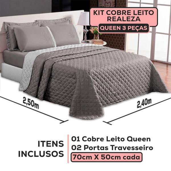 Imagem de Kit Cobre Leito Colcha Casal Queen Size Matelado Dupla Face 3 Pçs Roupa de Cama Box Padrão