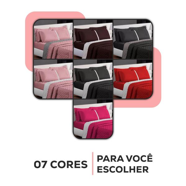 Imagem de Kit Cobre Leito Colcha Casal Queen Size Matelado Dupla Face 3 Pçs Roupa de Cama Box Padrão