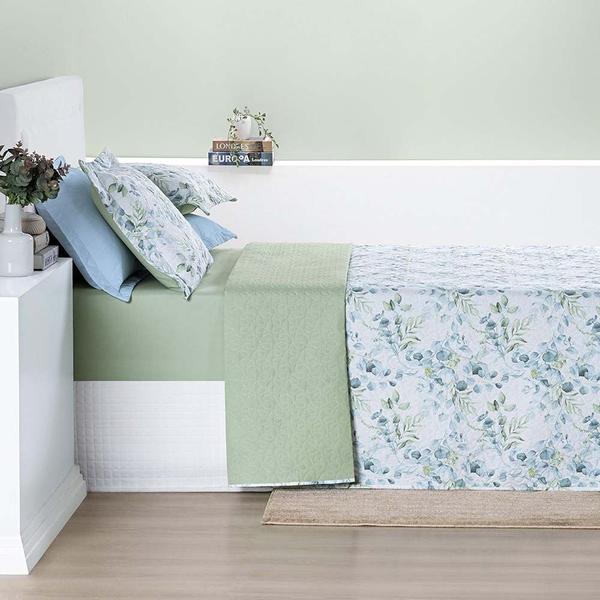 Imagem de Kit Cobre Leito Colcha Maggy Casal 3 Peças Dupla Face Percale 200 Fios - Forest Floral Verde