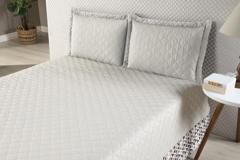 Imagem de Kit Cobre Leito Colcha Queen Matelado Liso Com Estampado