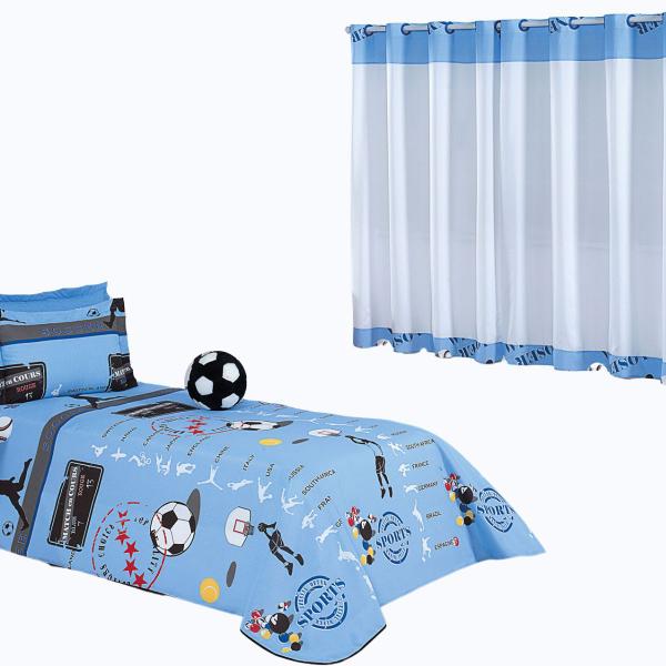 Imagem de Kit Cobre Leito Colcha Solteiro Infantil 4 Peças 100% Algodão com Cortina Clean Fenômeno