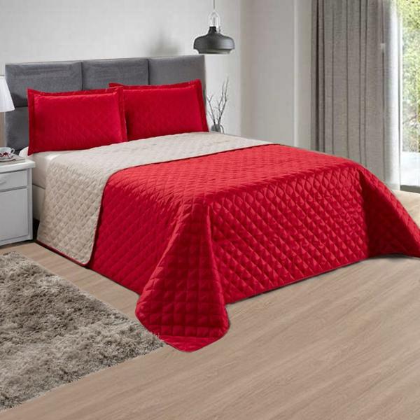 Kit Cobre Leito Queen Stillo Dupla Face 3 Peças Vermelho e Bege Casa Dona Imagem de Kit Cobre Leito Queen Stillo Dupla Face 3 Peças Vermelho e Bege Casa Dona