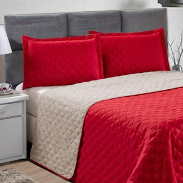 Kit Cobre Leito Queen Stillo Dupla Face 3 Peças Vermelho e Bege Casa Dona Imagem de Kit Cobre Leito Queen Stillo Dupla Face 3 Peças Vermelho e Bege Casa Dona